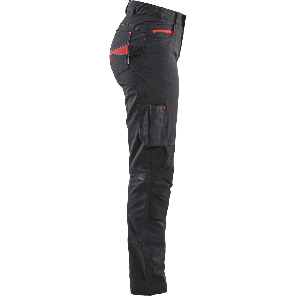 Blaklader Ladies Stretch Work Trousers, Black/Red (2)