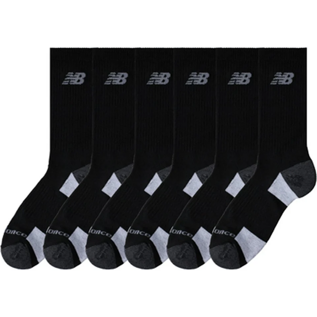 New Balance Performance Crew Socks, Black 6 pairs