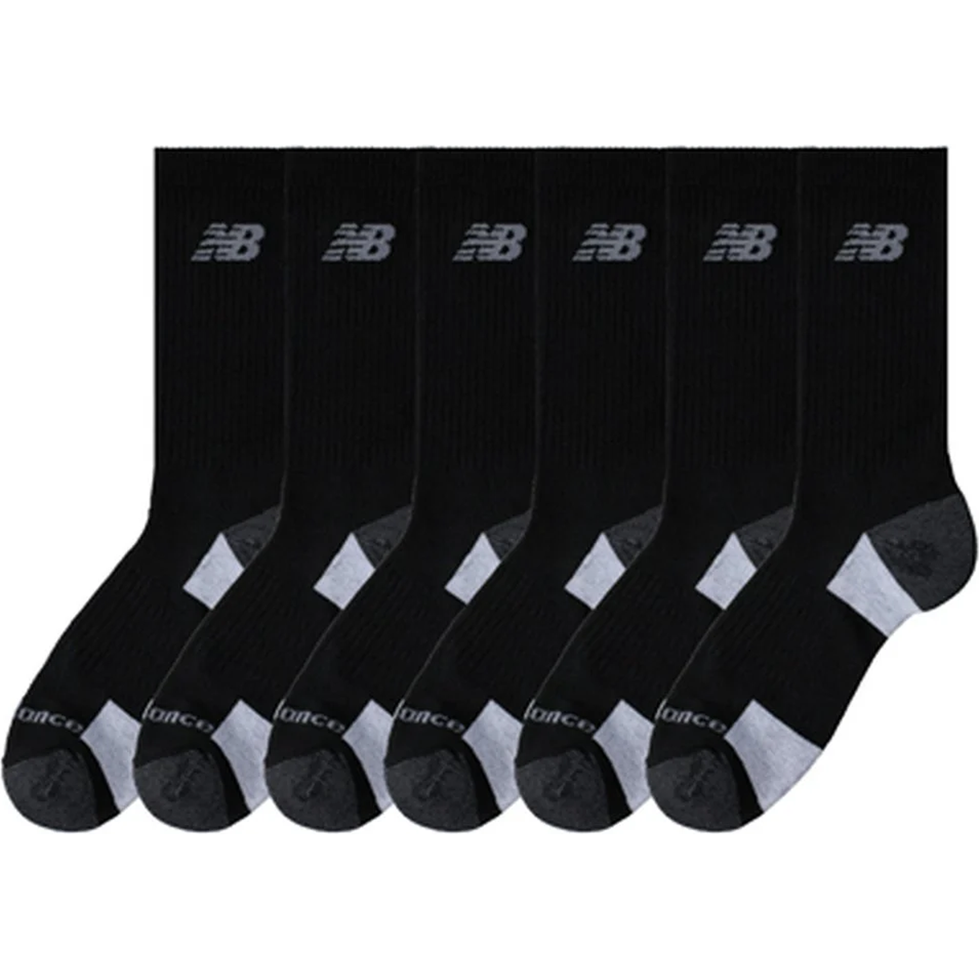 New Balance Performance Crew Socks, Black 6 pairs