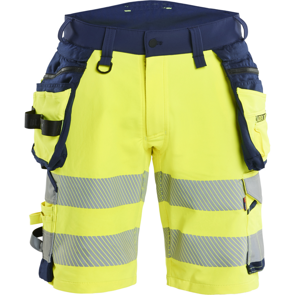 Blaklader High Vis 4-Way Stretch Shorts, Yellow/Navy Blue