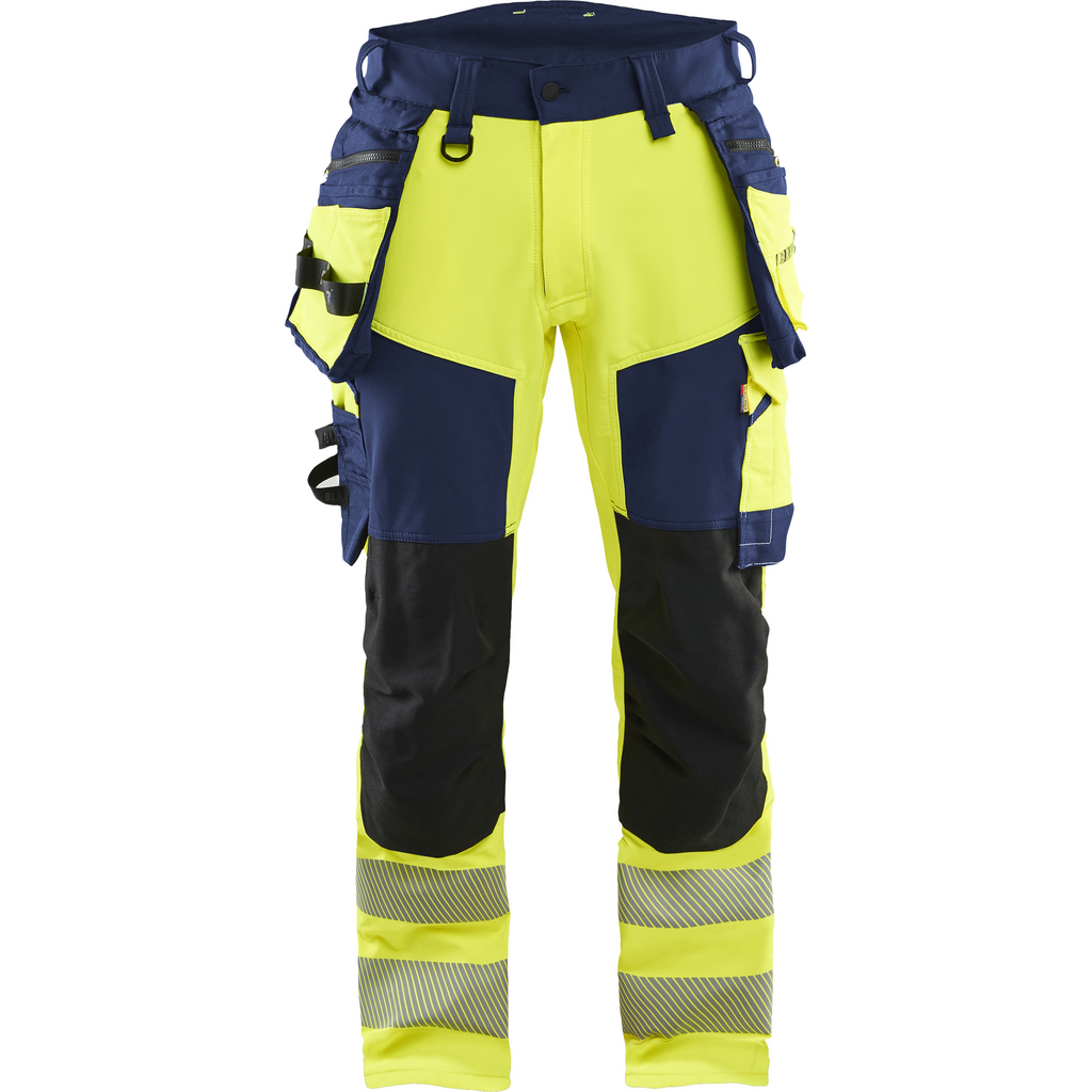 Blaklader High Vis 4-Way Stretch Trousers, Yellow/Navy Blue
