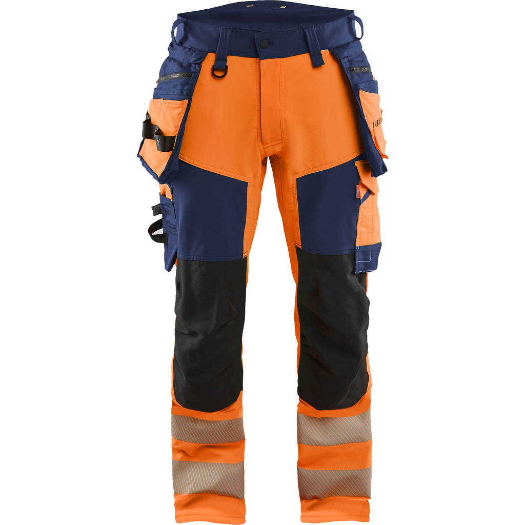 Blaklader High Vis 4-Way Stretch Trousers, Orange/Navy Blue