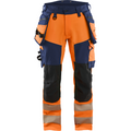 Blaklader High Vis 4-Way Stretch Trousers, Orange/Navy Blue