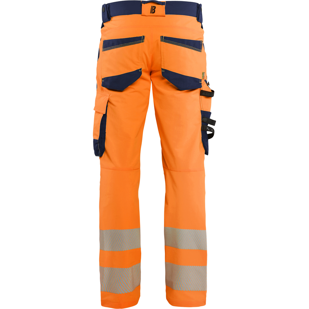 Blaklader Hi-Vis Work Trousers 4-Way Stretch, Hi-Vis Orange/Navy Blue (4)