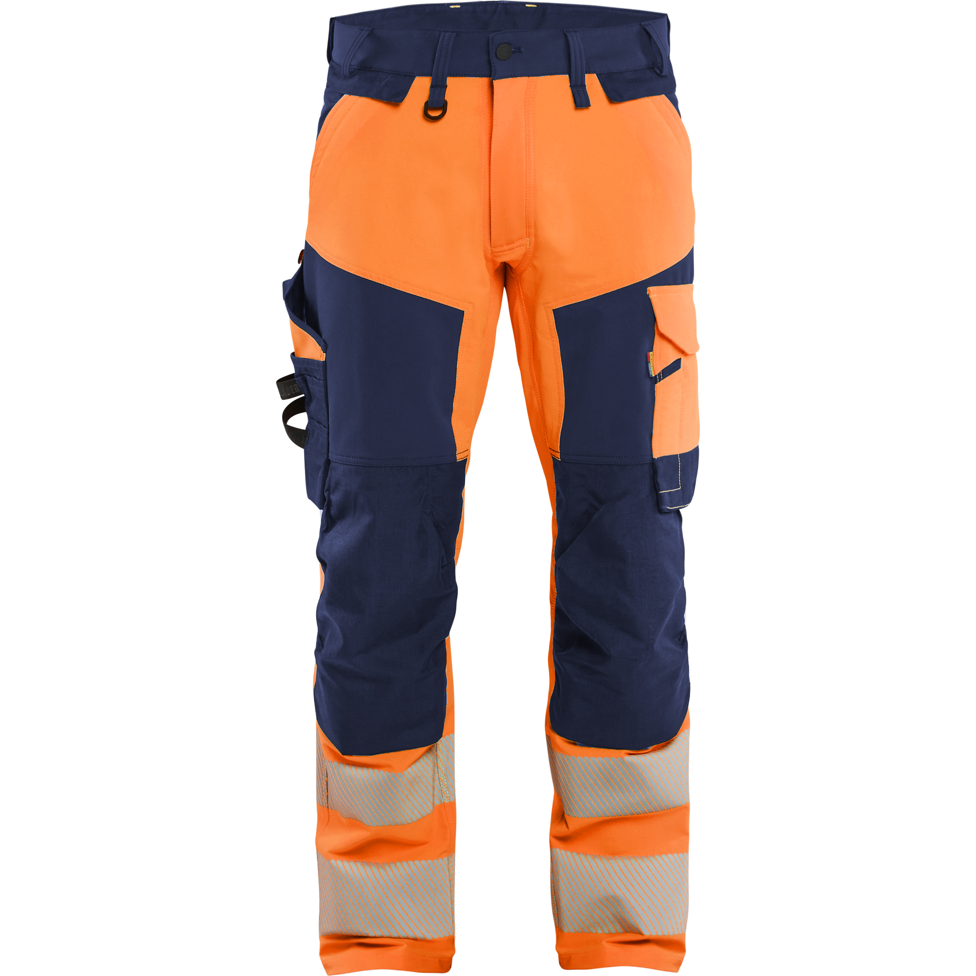 Blaklader Hi-Vis Work Trousers 4-Way Stretch, Hi-Vis Orange/Navy Blue