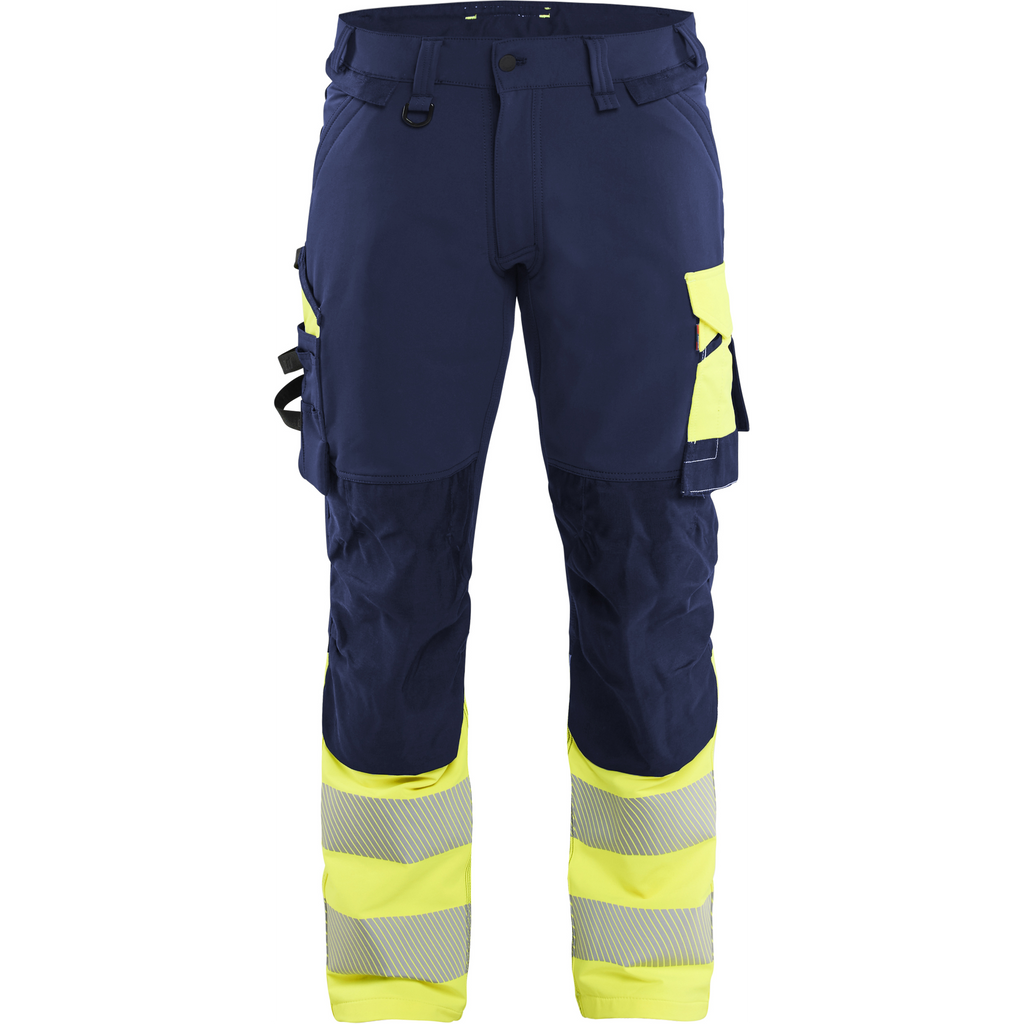 Blaklader Hi-Vis Work Trousers 4-Way Stretch, Navy/Hi-Vis Yellow