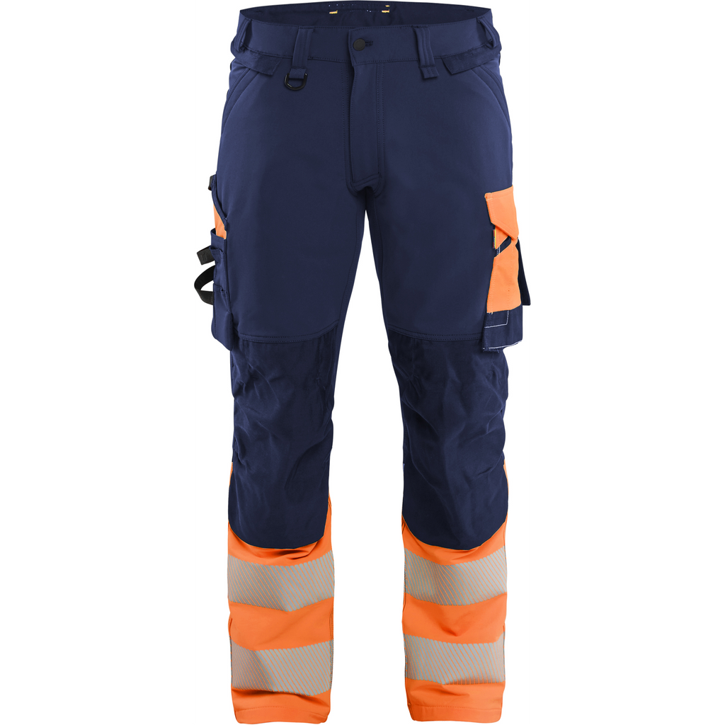 Blaklader Hi-Vis Work Trousers 4-Way Stretch, Navy/Orange