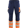 Blaklader Hi-Vis Work Trousers 4-Way Stretch, Navy/Orange