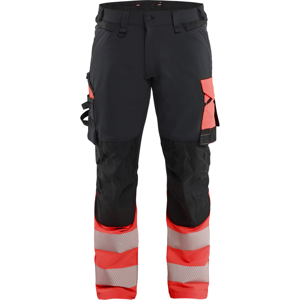 Blaklader Hi-Vis Work Trousers 4-Way Stretch, Black/Hi-Vis Red