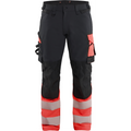 Blaklader Hi-Vis Work Trousers 4-Way Stretch, Black/Hi-Vis Red