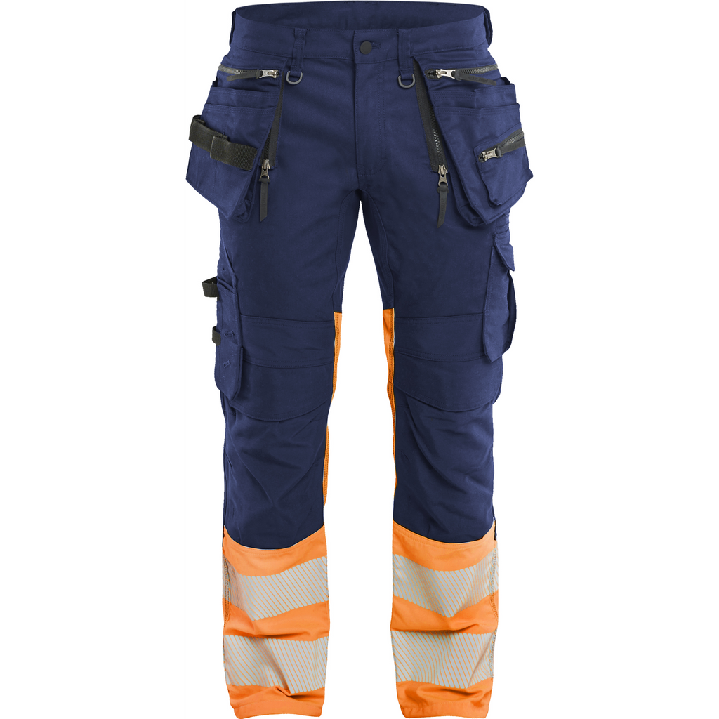 Blaklader High Vis Stretch Trousers, Navy/Orange