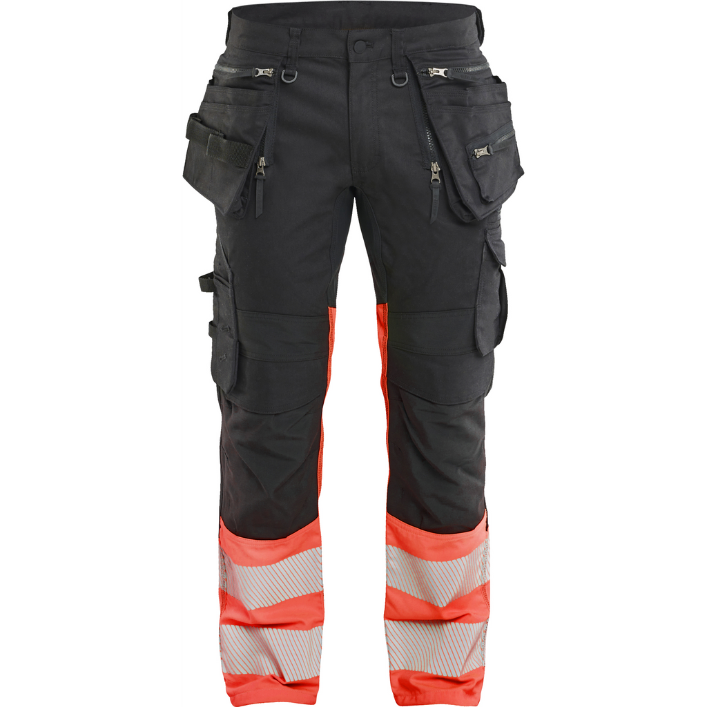 Blaklader High Vis Stretch Trousers, Black/High Vis Red
