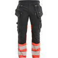 Blaklader High Vis Stretch Trousers, Black/High Vis Red