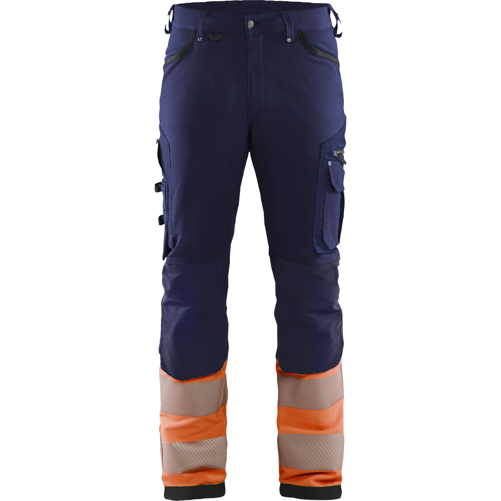 Blaklader High Vis 4-Way Stretch Work Trousers, Navy/Orange
