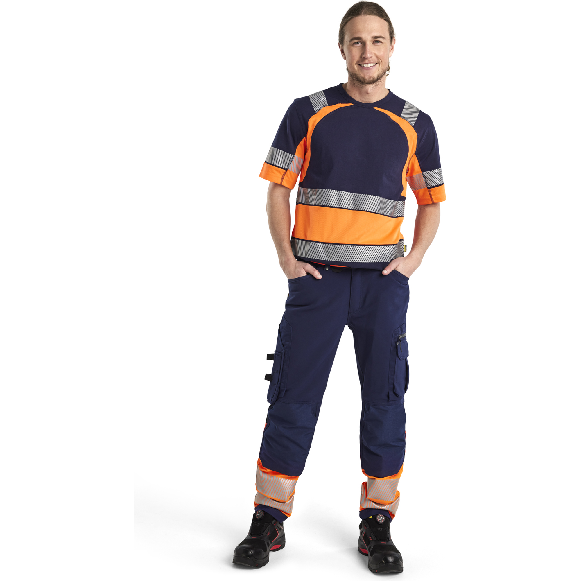 Blaklader High Vis 4-Way Stretch Work Trousers, Navy/Orange (5)