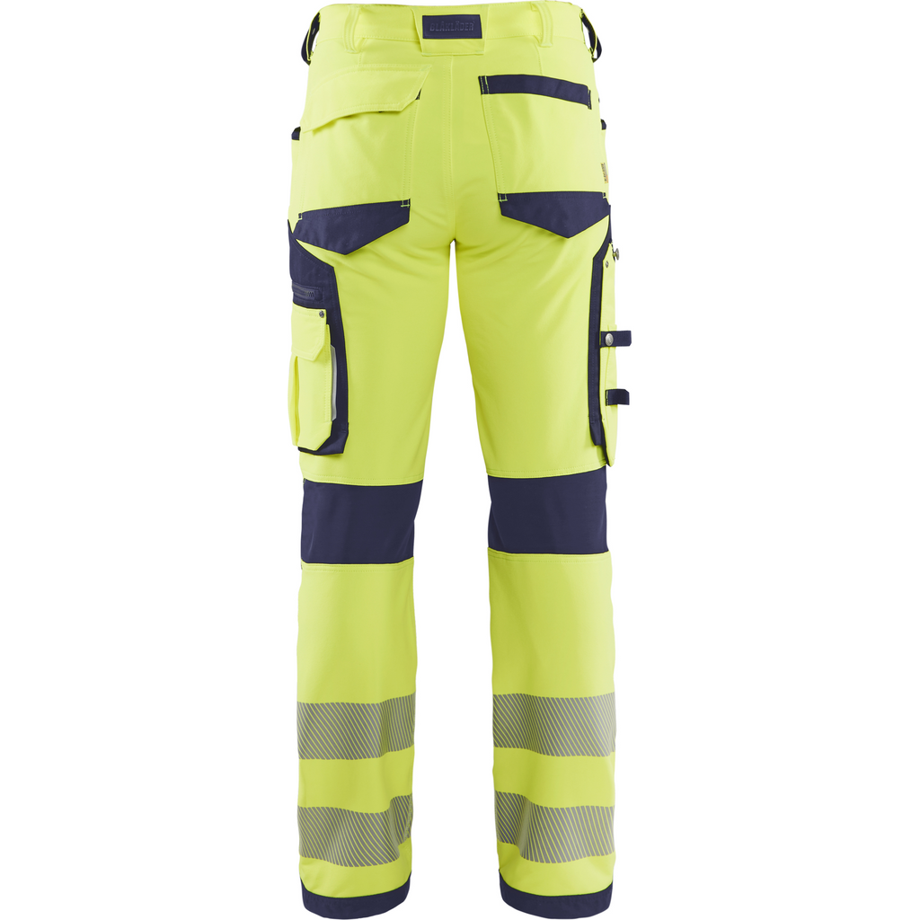 Blaklader High Vis 4-Way Stretch Work Trousers, Yellow/Navy Blue (4)