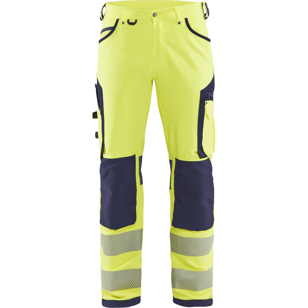 Blaklader High Vis 4-Way Stretch Work Trousers, Yellow/Navy Blue