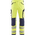 Blaklader High Vis 4-Way Stretch Work Trousers, Yellow/Navy Blue