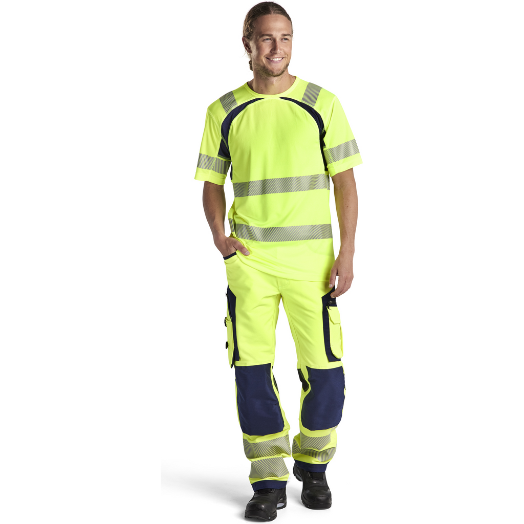 Blaklader High Vis 4-Way Stretch Work Trousers, Yellow/Navy Blue (5)
