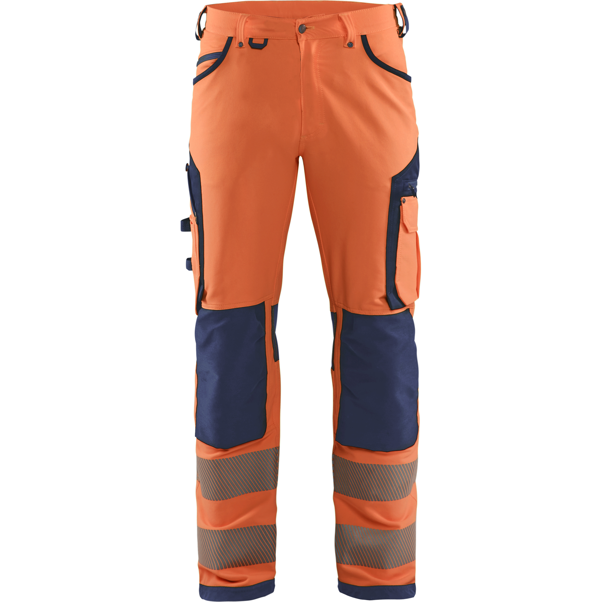 Blaklader High Vis 4-Way Stretch Work Trousers, Orange/Navy Blue