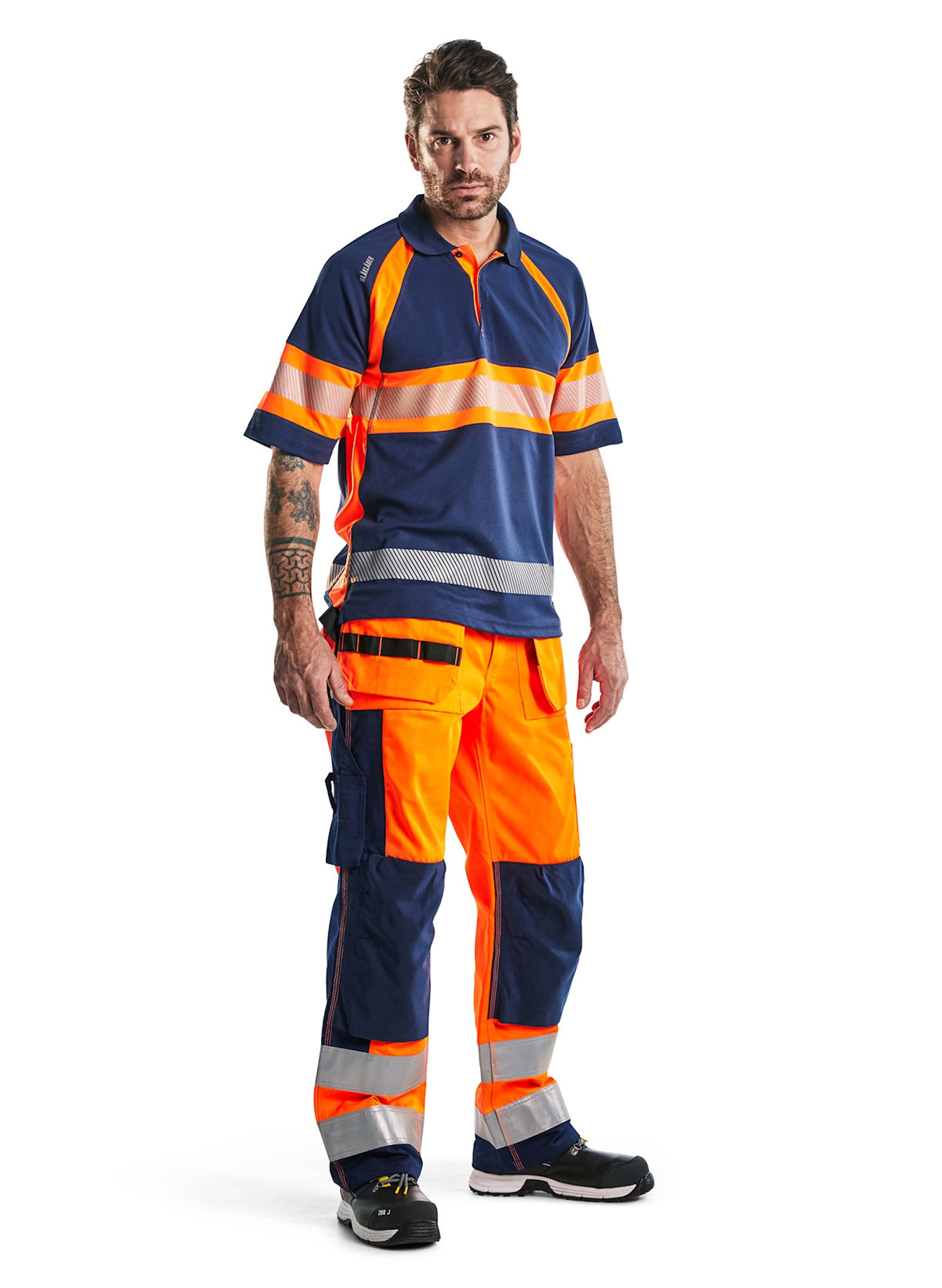 Blaklader High Vis UV Protection Polo Shirt, Navy Blue/Orange (5)