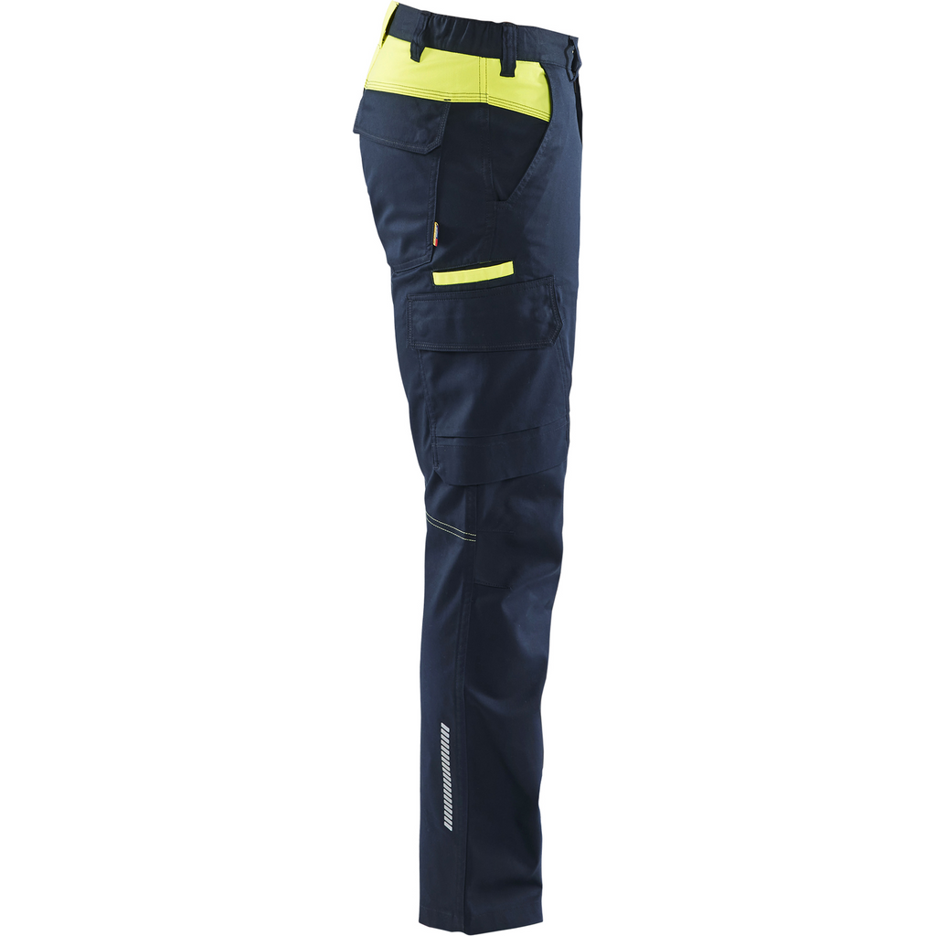 Blaklader Industry Stretch Work Trousers, Dark Navy/Yellow (2)