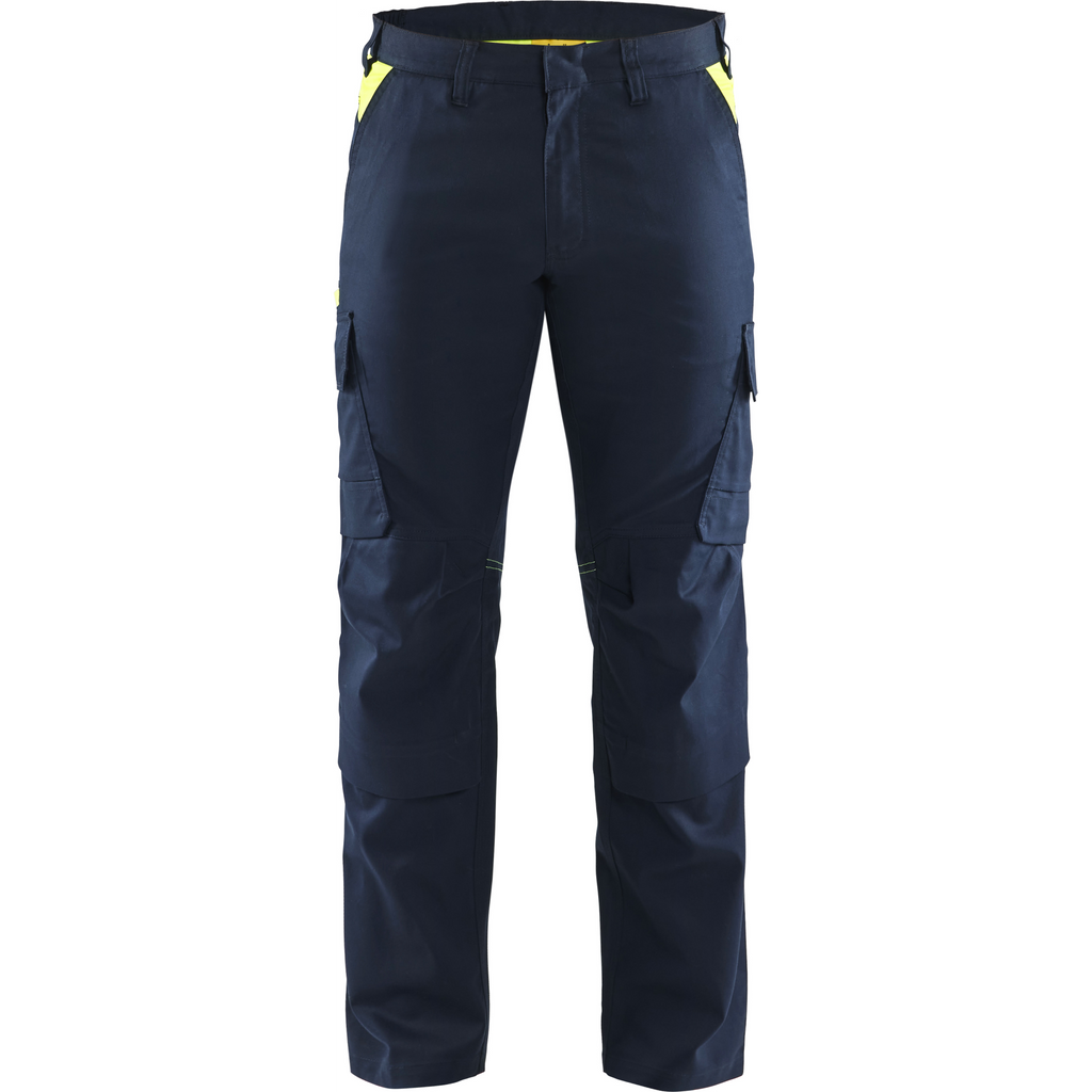 Blaklader Industry Stretch Work Trousers with Knee Pad Pockets, Dark Navy/Yellow