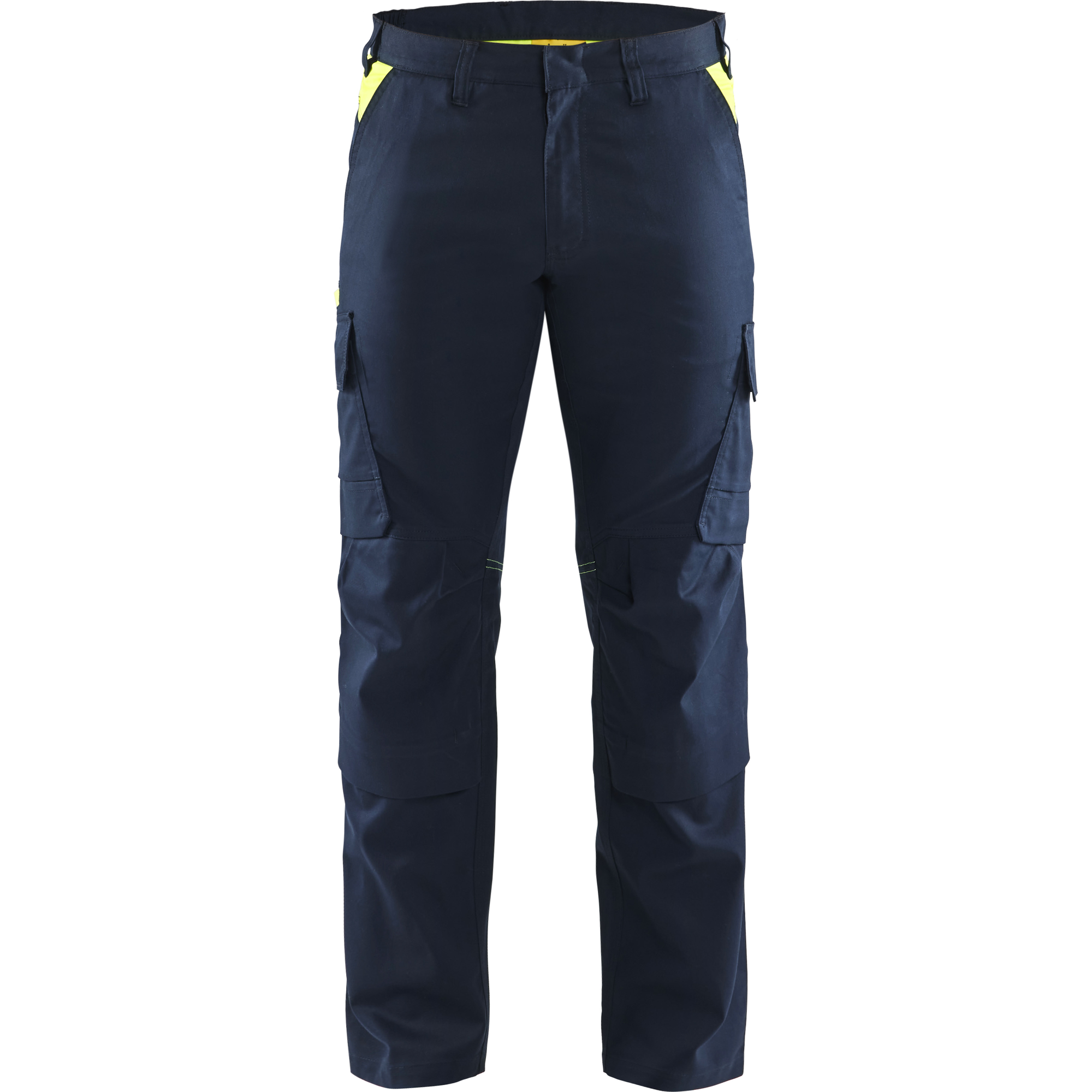 Blaklader Industry Stretch Work Trousers with Knee Pad Pockets, Dark Navy/Yellow