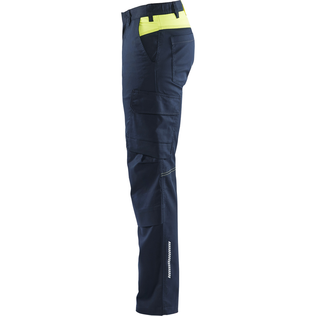 Blaklader Industry Stretch Work Trousers with Knee Pad Pockets, Dark Navy/Yellow (3)
