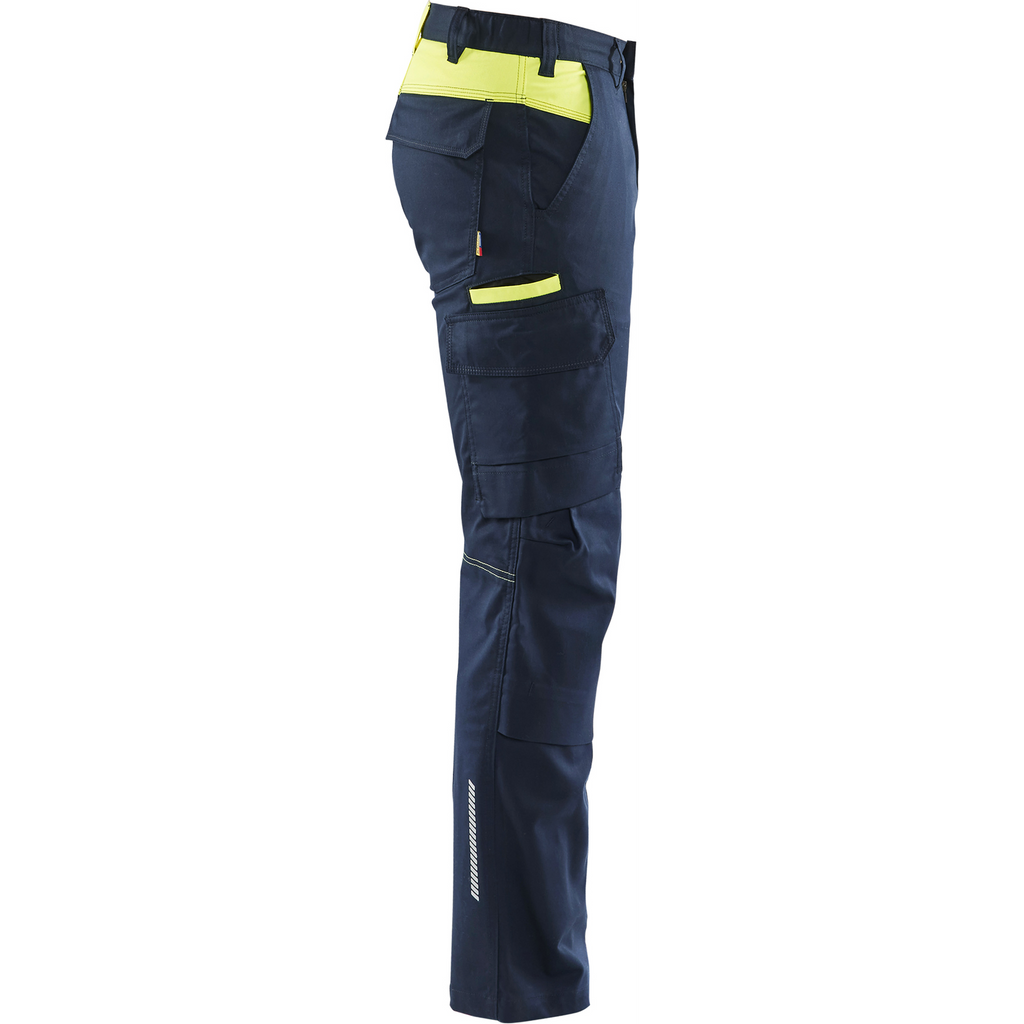 Blaklader Industry Stretch Work Trousers with Knee Pad Pockets, Dark Navy/Yellow (2)