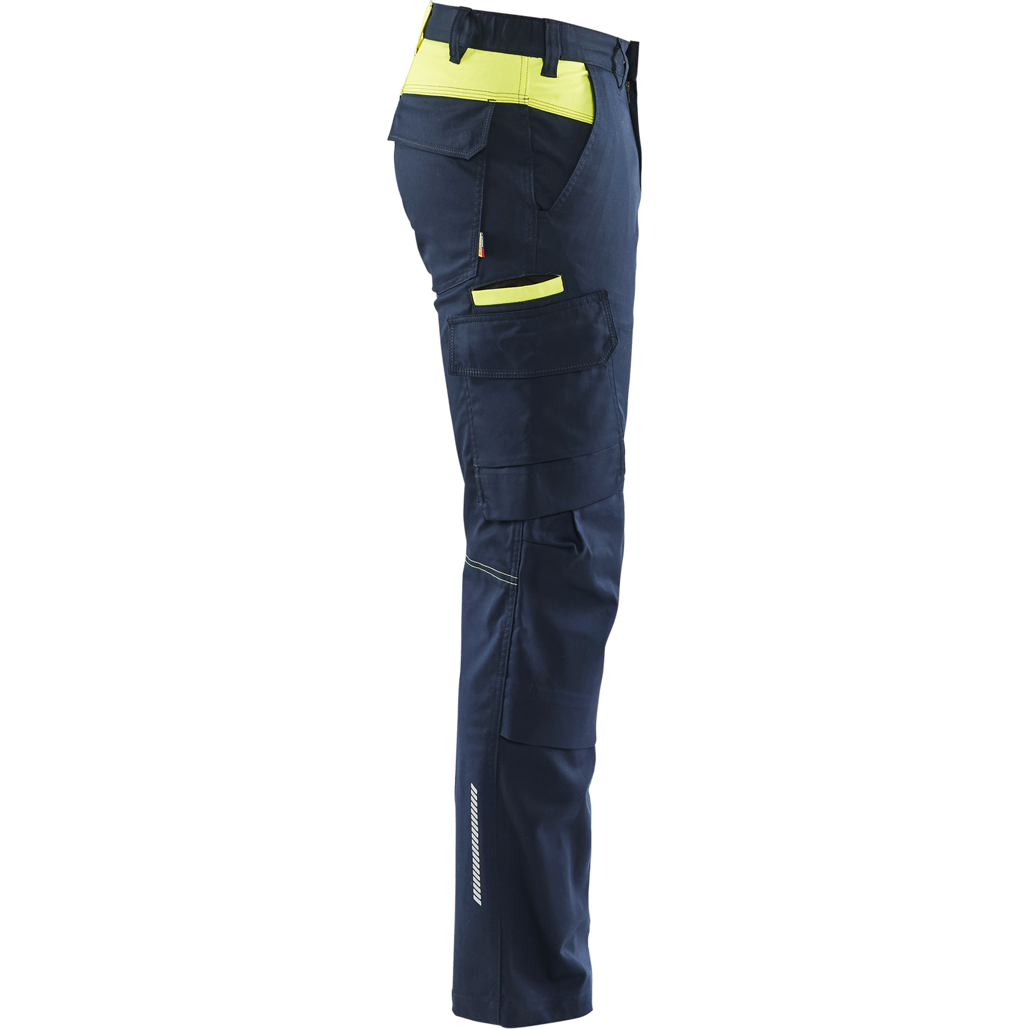 Blaklader Industry Stretch Work Trousers with Knee Pad Pockets, Dark Navy/Yellow (2)