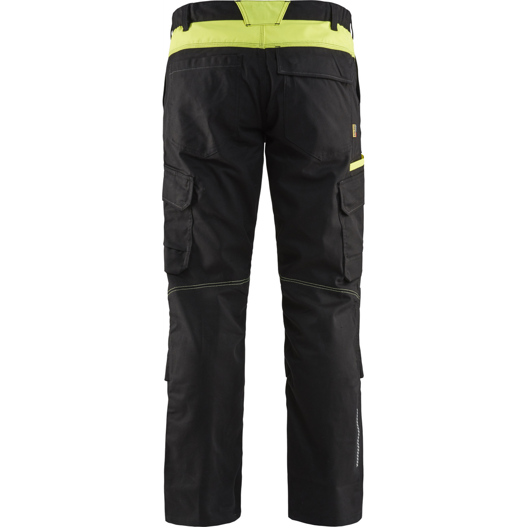 Blaklader Industry Stretch Work Trousers with Knee Pad Pockets, Black/Yellow (4)