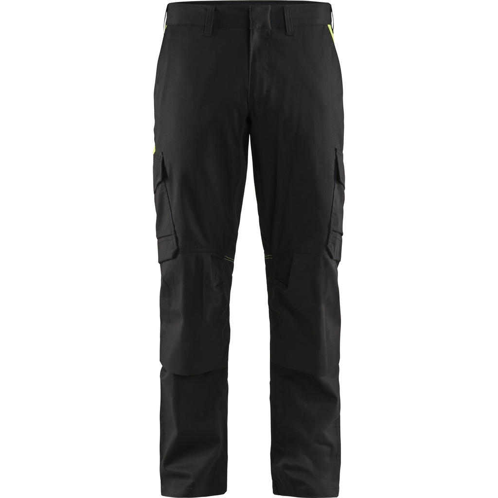 Blaklader Industry Stretch Work Trousers with Knee Pad Pockets, Black/Yellow