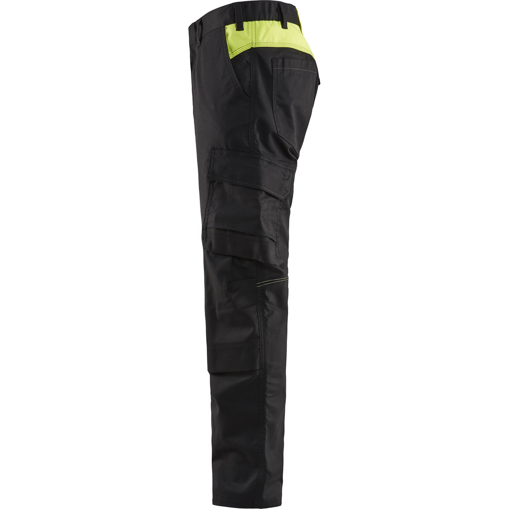 Blaklader Industry Stretch Work Trousers with Knee Pad Pockets, Black/Yellow (3)