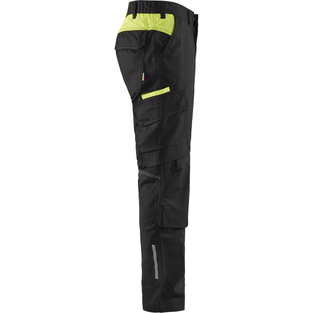 Blaklader Industry Stretch Work Trousers with Knee Pad Pockets, Black/Yellow (2)