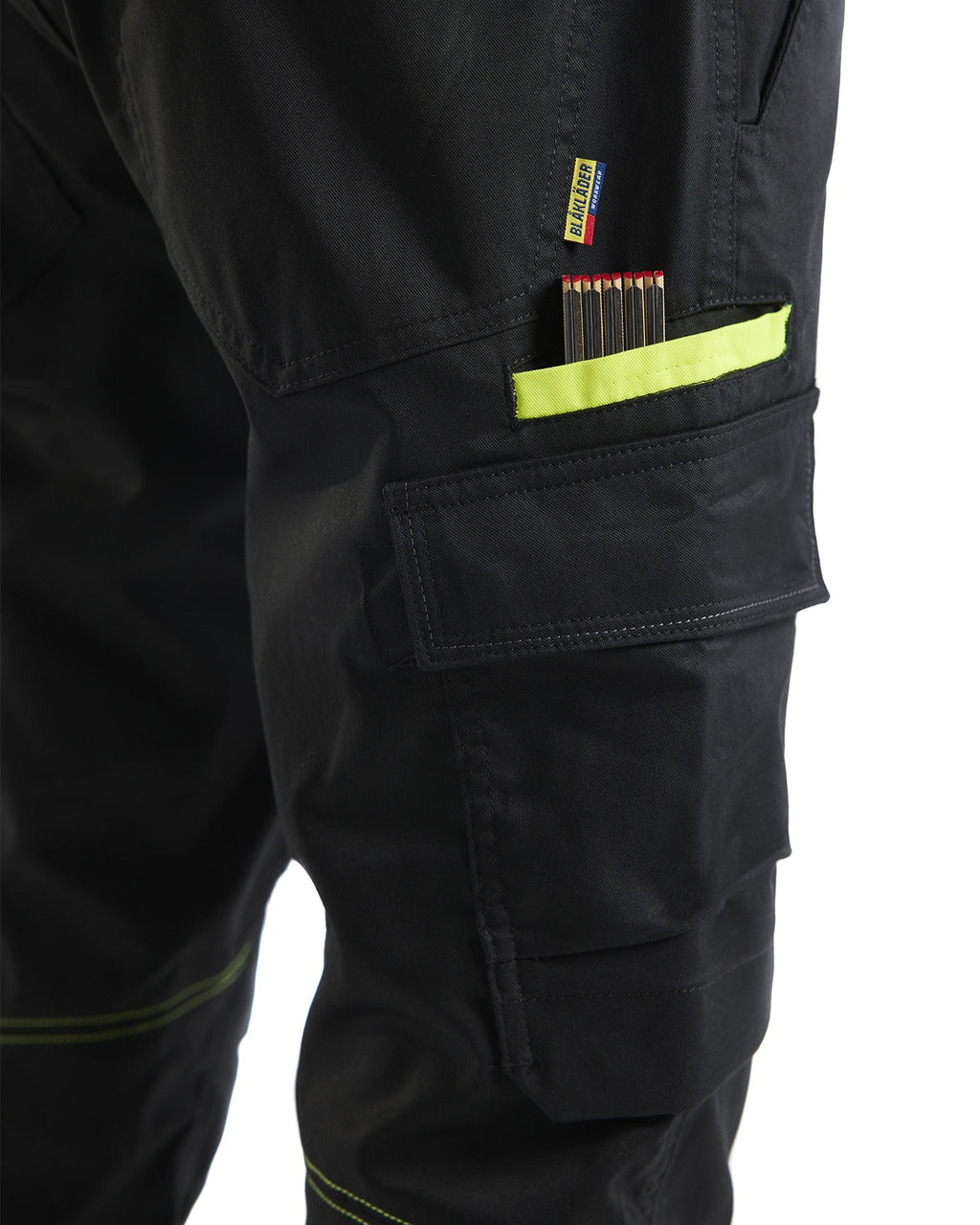 Blaklader Industry Stretch Work Trousers with Knee Pad Pockets, Black/Yellow (6)