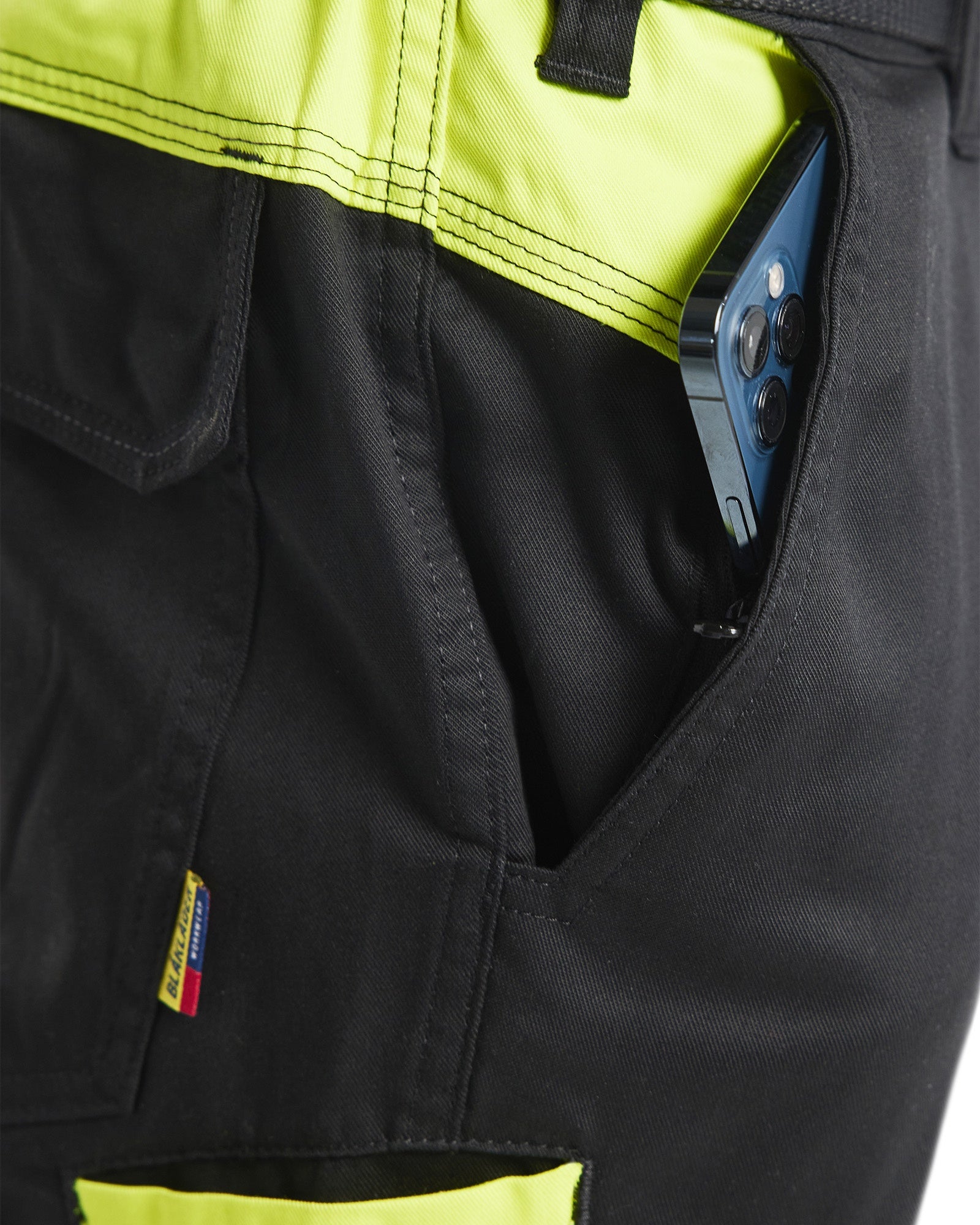 Blaklader Industry Stretch Work Trousers with Knee Pad Pockets, Black/Yellow (7)