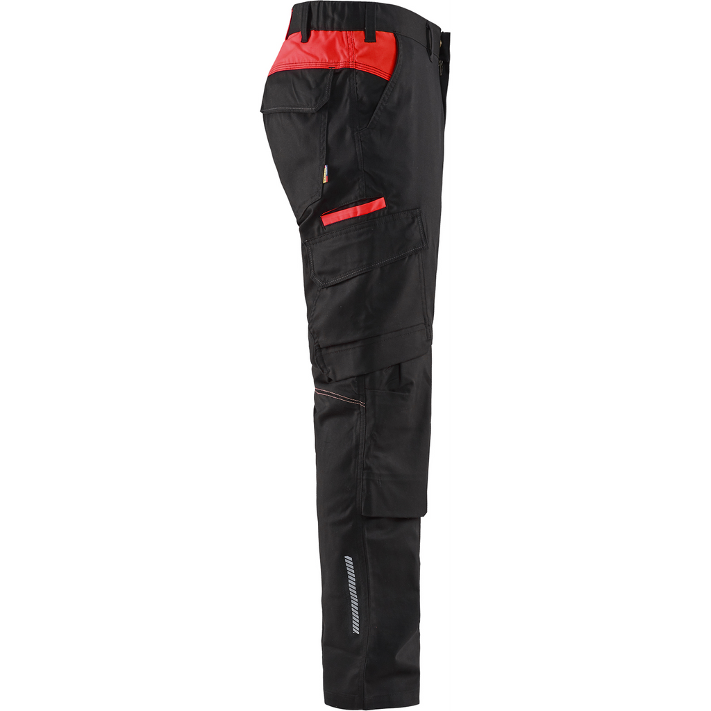 Blaklader Industry Stretch Work Trousers with Knee Pad Pockets, Black/Red (2)