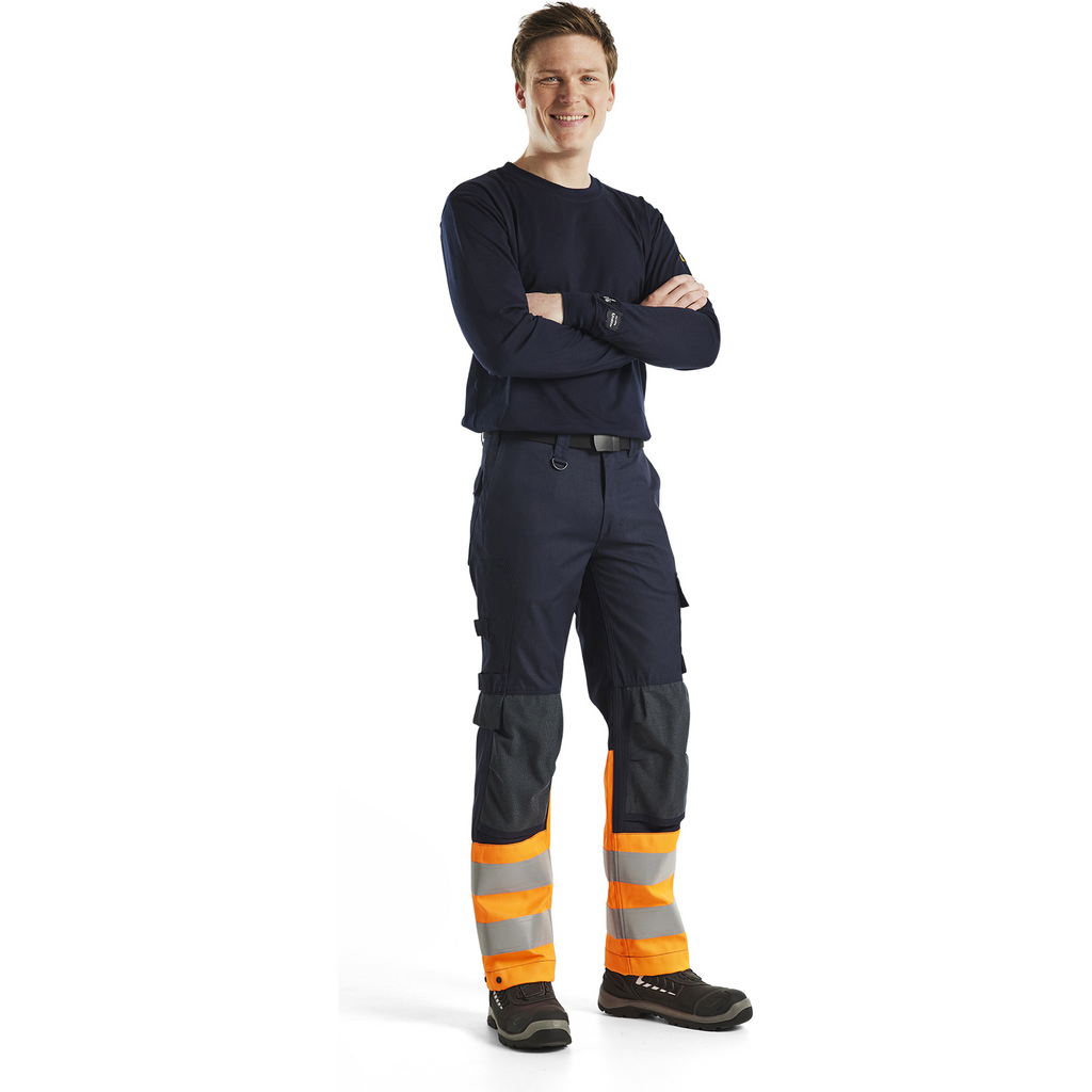Blaklader Multinorm Work Trousers, Navy/Orange (5)