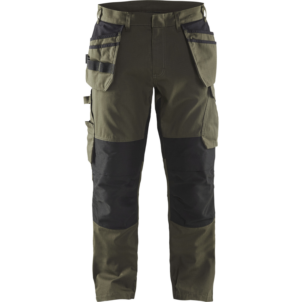 Blaklader Stretch Work Trousers with Tool Pockets, Dark Olive Green/Black