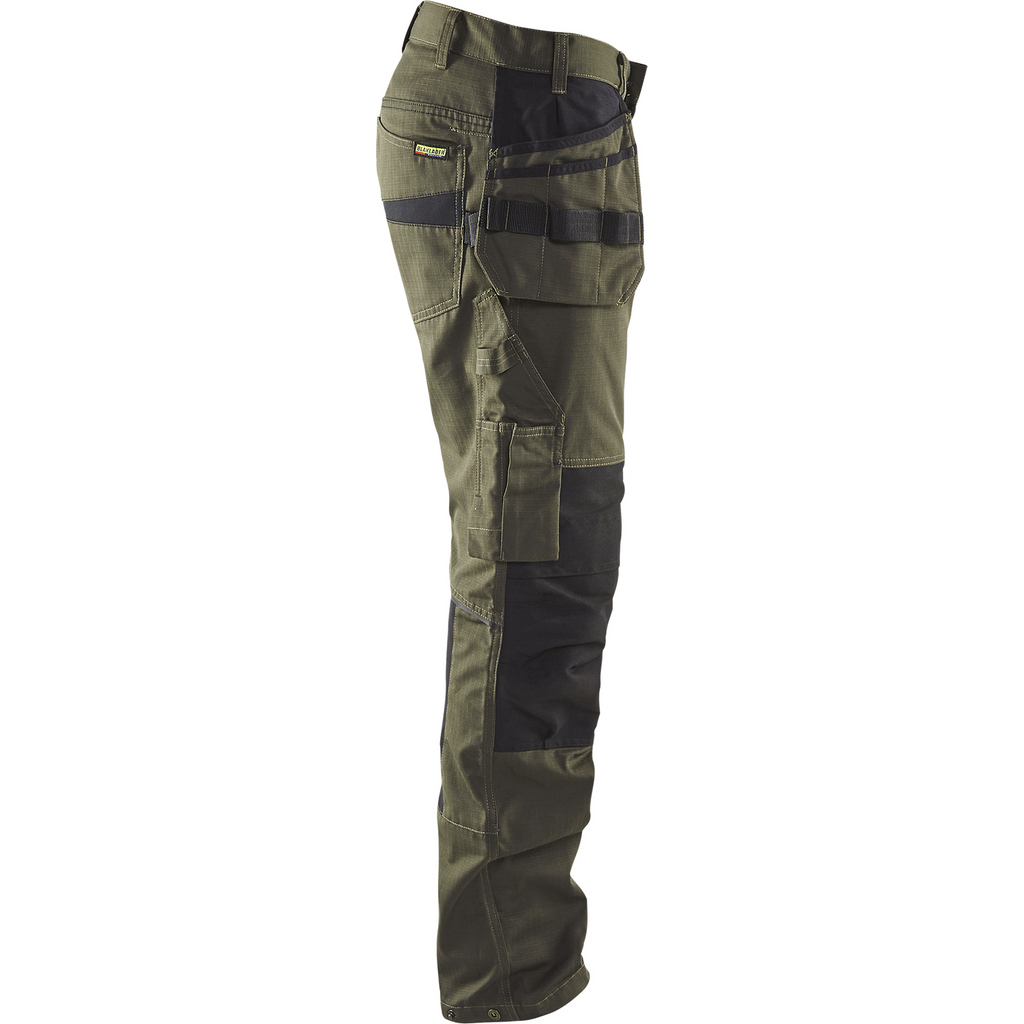 Blaklader Stretch Work Trousers with Tool Pockets, Dark Olive Green/Black (2)