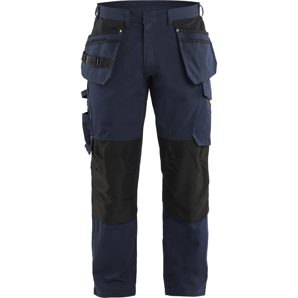 Blaklader Stretch Work Trousers with Holster Pockets, Dark Navy/Yellow