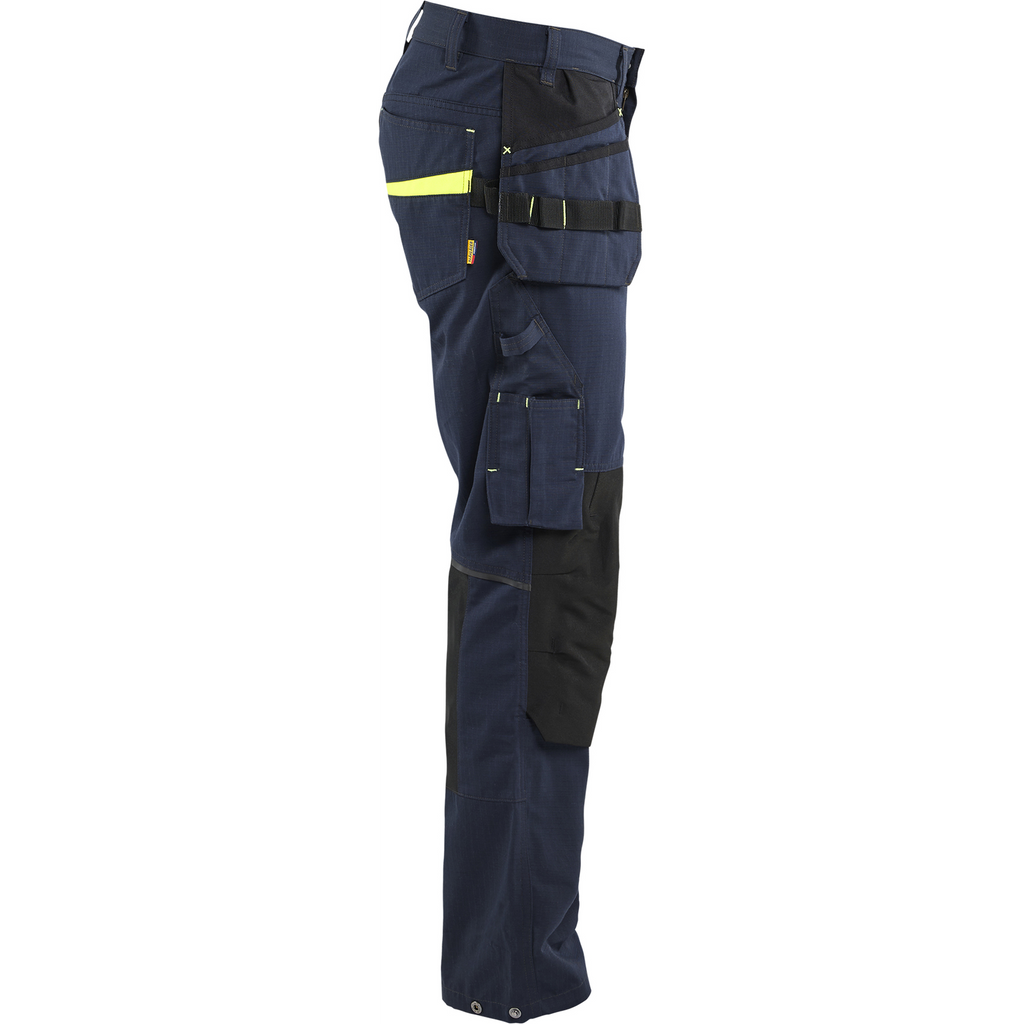 Blaklader Stretch Work Trousers with Holster Pockets, Dark Navy/Yellow (2)