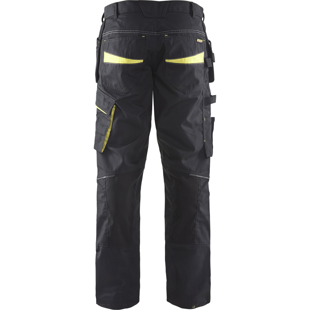Blaklader Stretch Work Trousers with Tool Pockets, Black/Yellow (3)