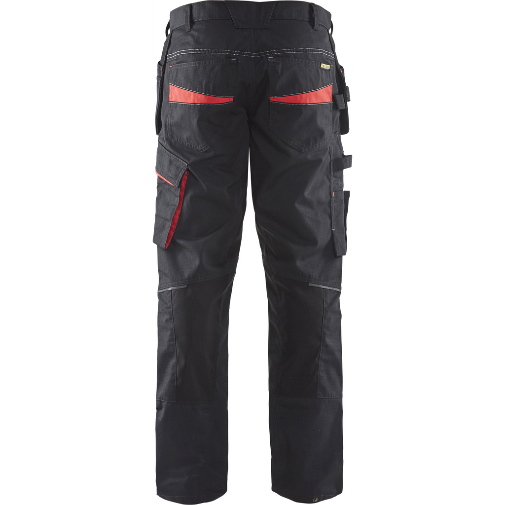Blaklader Stretch Work Trousers with Tool Pockets, Black/Red (4)
