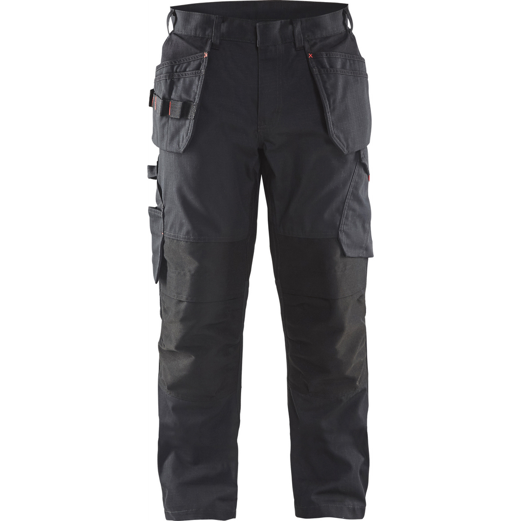 Blaklader Stretch Work Trousers with Tool Pockets, Black/Red