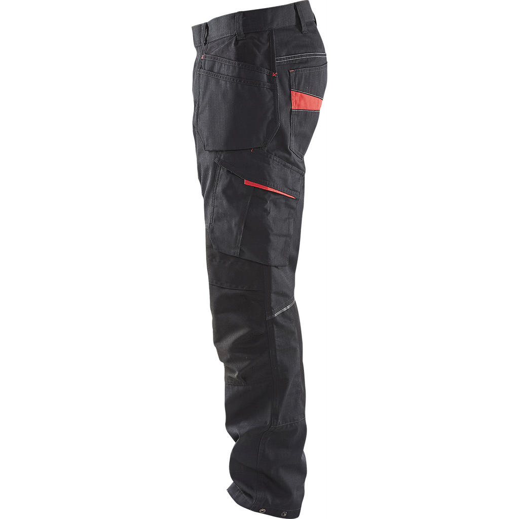Blaklader Stretch Work Trousers with Tool Pockets, Black/Red (3)