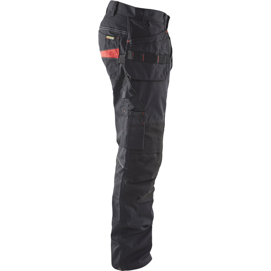 Blaklader Stretch Work Trousers with Tool Pockets, Black/Red (2)