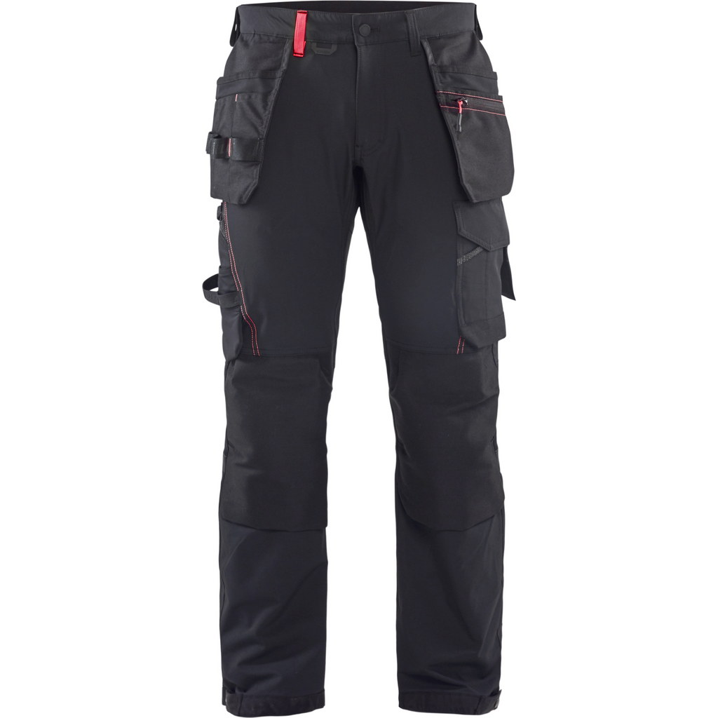 Blaklader 4-Way Stretch Craftsman Work Trousers, Black/Red