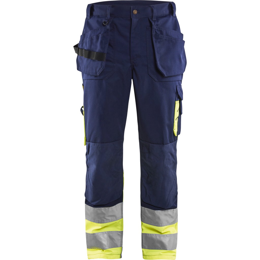 Blaklader High Vis Work Trousers, Navy Blue/Yellow